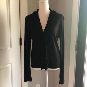 DKNY V-Neck Ruffled Ladies Top, Black (L)